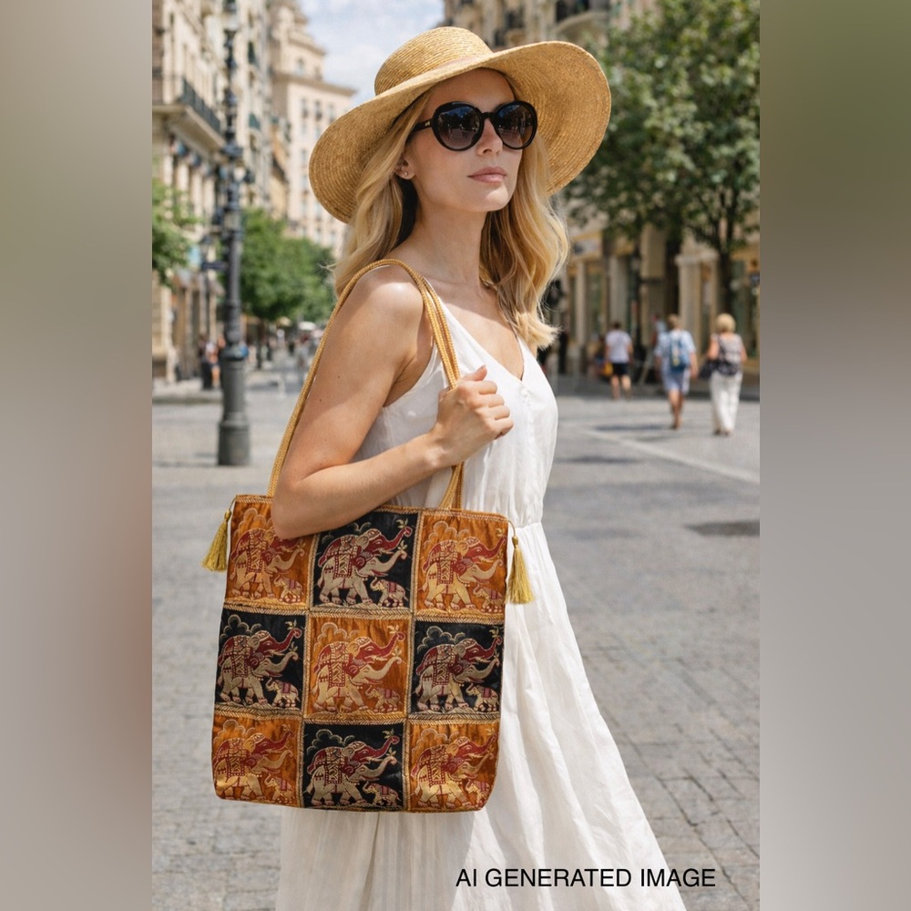Elephant Patterned Tote Bag - Multicolor